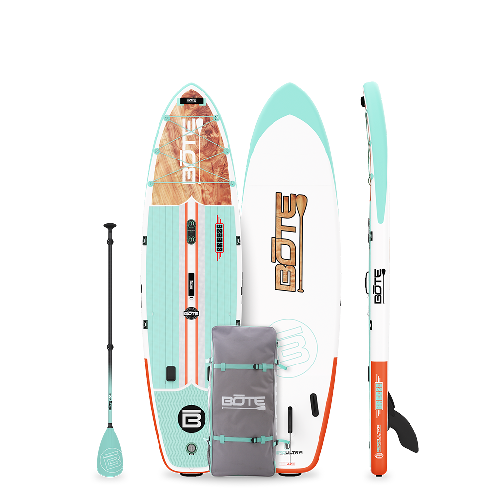 BOTE Breeze Aero 10'6 Classic Cedar inflatable paddle board and included accessories