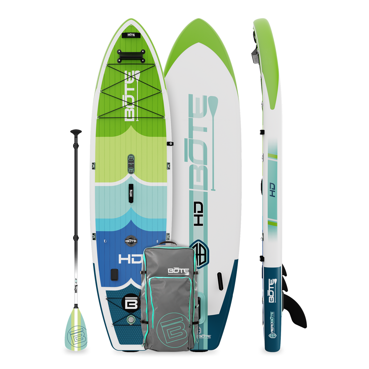 BOTE HD Aero 11'6 Full Trax Navy Blue inflatable paddle board and included accessories