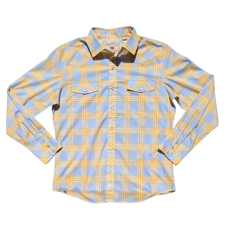 Western Aloha Palaka Nui Long Sleeve Snap Shirt — Gray Yellow
