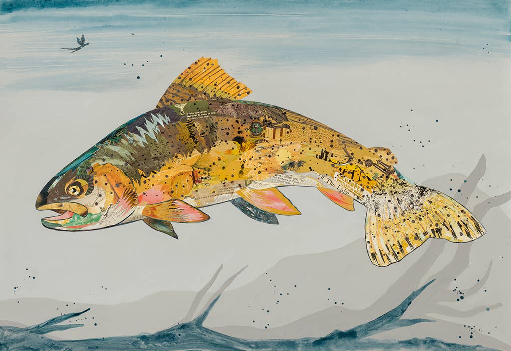 Dolan Geiman High + Dry Cutthroat Trout Art Print – golden cutthroat trout collage against a pale blue background