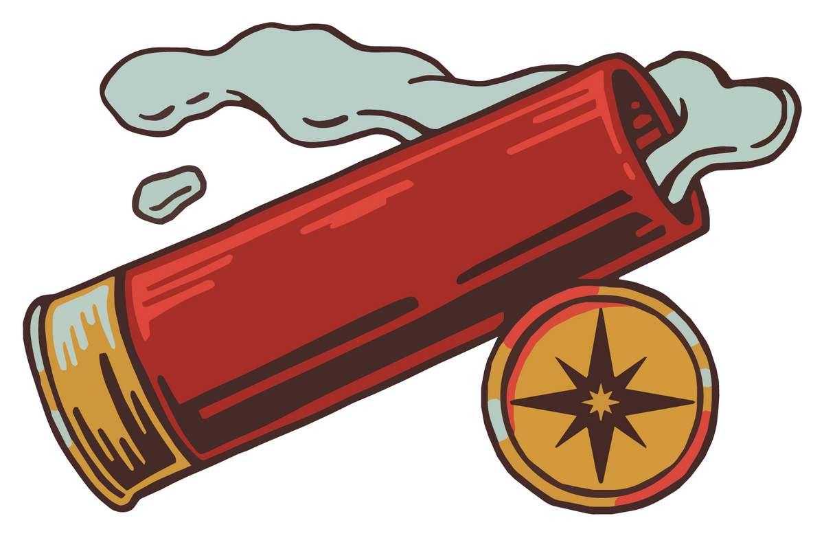 Covebourne Shotgun Shell sticker featuring a red shell and compass-marked brass base