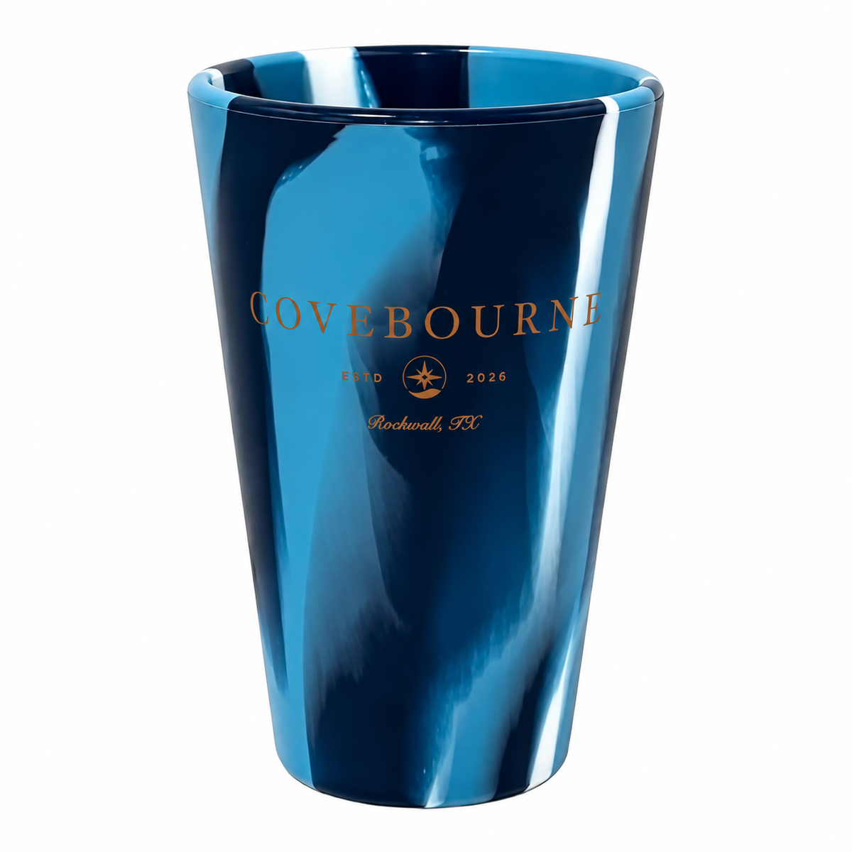 Covebourne Silipint 16 oz Ocean Waves cup with copper logo — product mockup
