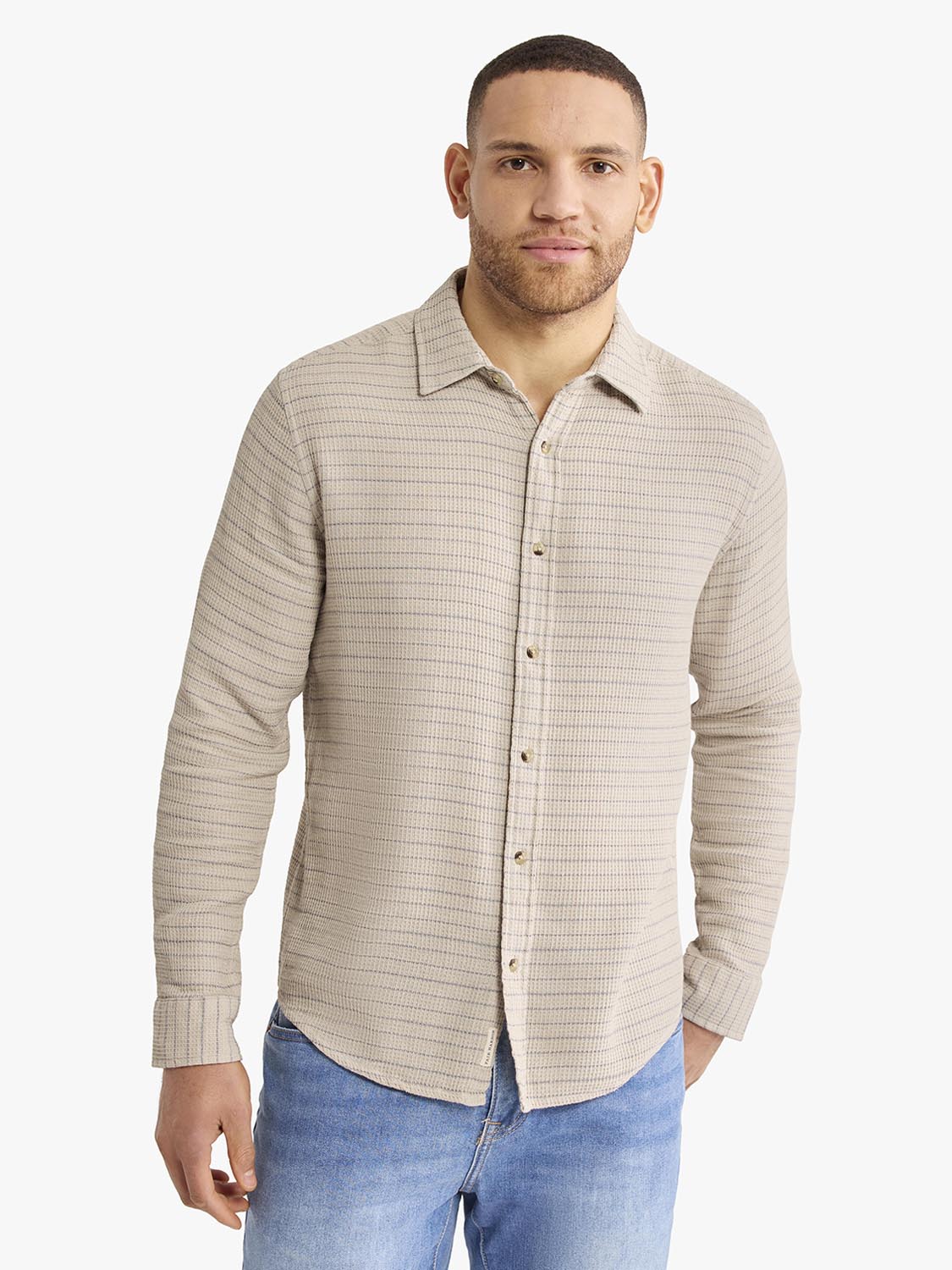 Fair Harbor Oasis Long Sleeve Button Up - Beachwood Waffle Stripe
