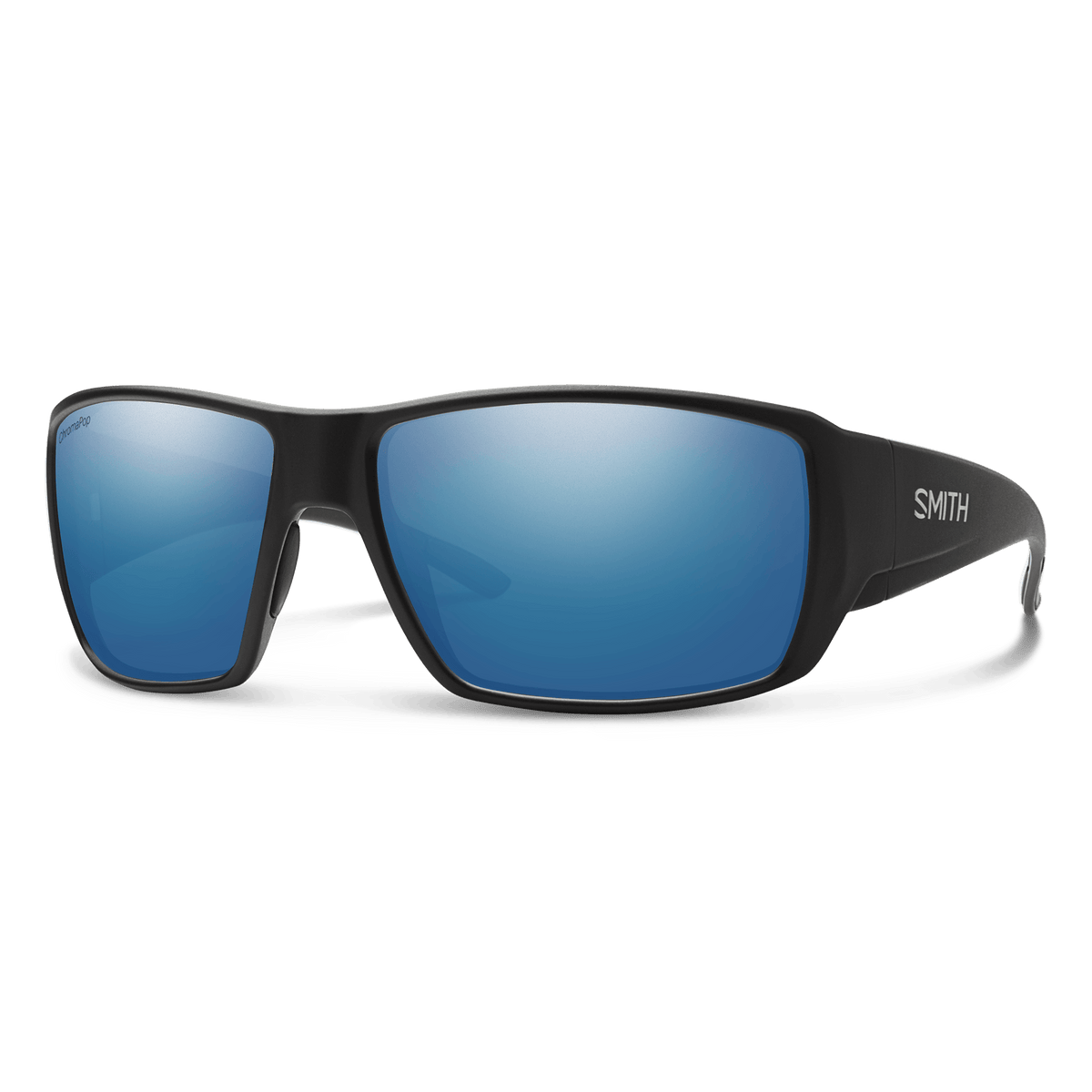 SMITH Guide's Choice sunglasses with Matte Black frame and ChromaPop Glass Polarized Blue Mirror lenses