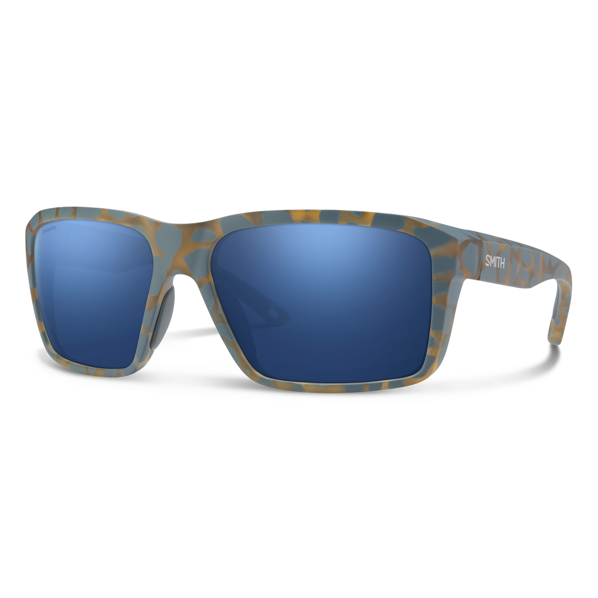 SMITH Backcast sunglasses with Matte Flint / Tarmac Tortoise frame and ChromaPop Glass Polarized Dark Blue Mirror lenses