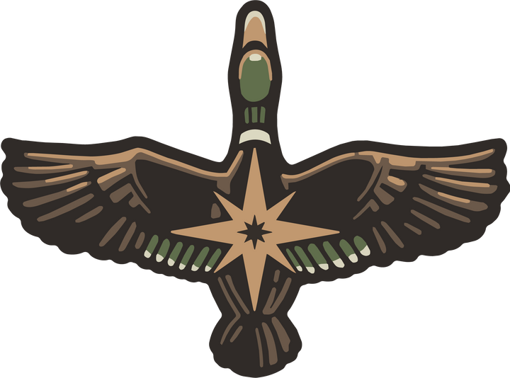 Covebourne Mallard sticker with a spread-wing duck and compass mark