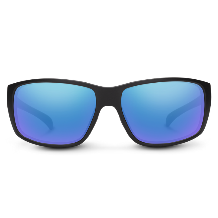 Suncloud Milestone sunglasses with Matte Black frame and Polarized Blue Mirror lenses