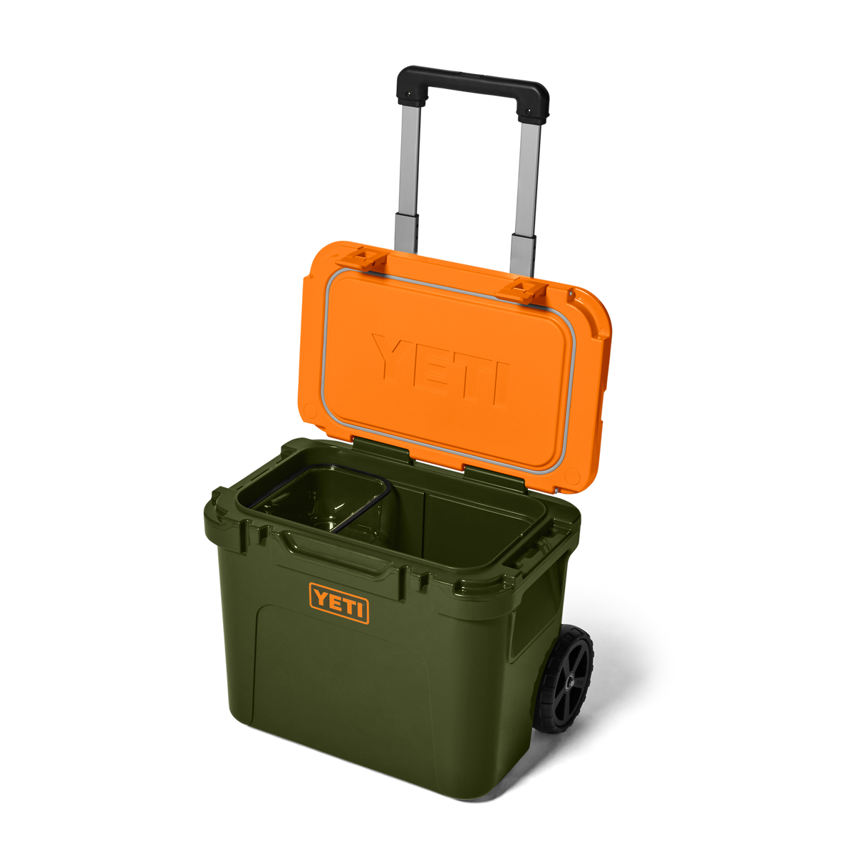 YETI Roadie 32 Wheeled Cooler in Olive and King Crab Orange